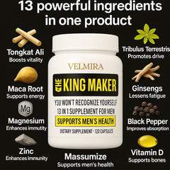 Velmira King Maker Tongkat Ali ingredient offers natural energy support.