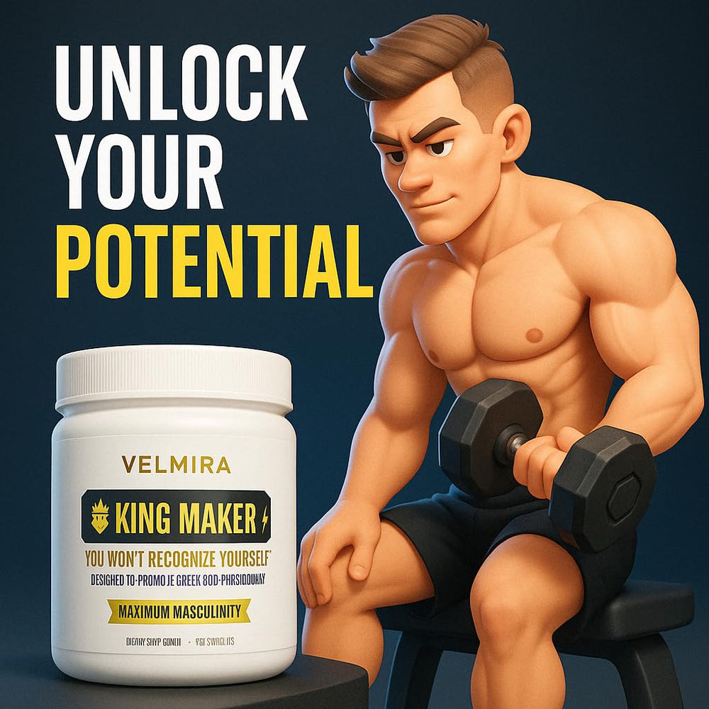Velmira King Maker vitamin D3 tablet highlights bone and muscle support.