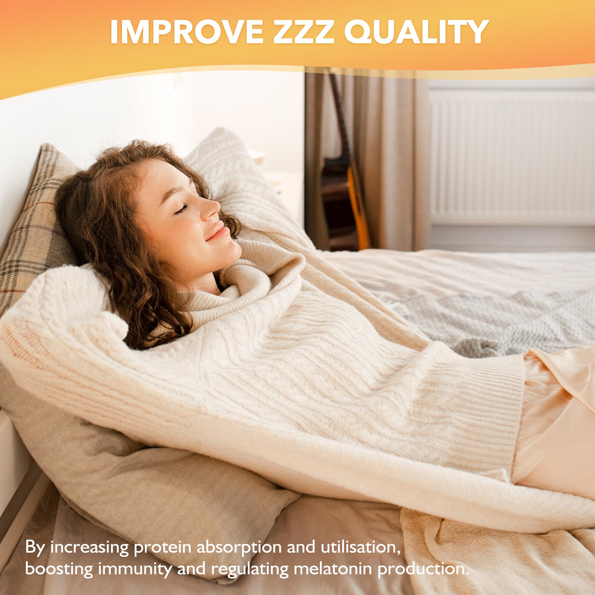 Lifestyle scene of a woman taking Velna zivs L-Lysine Gummies during morning routine.