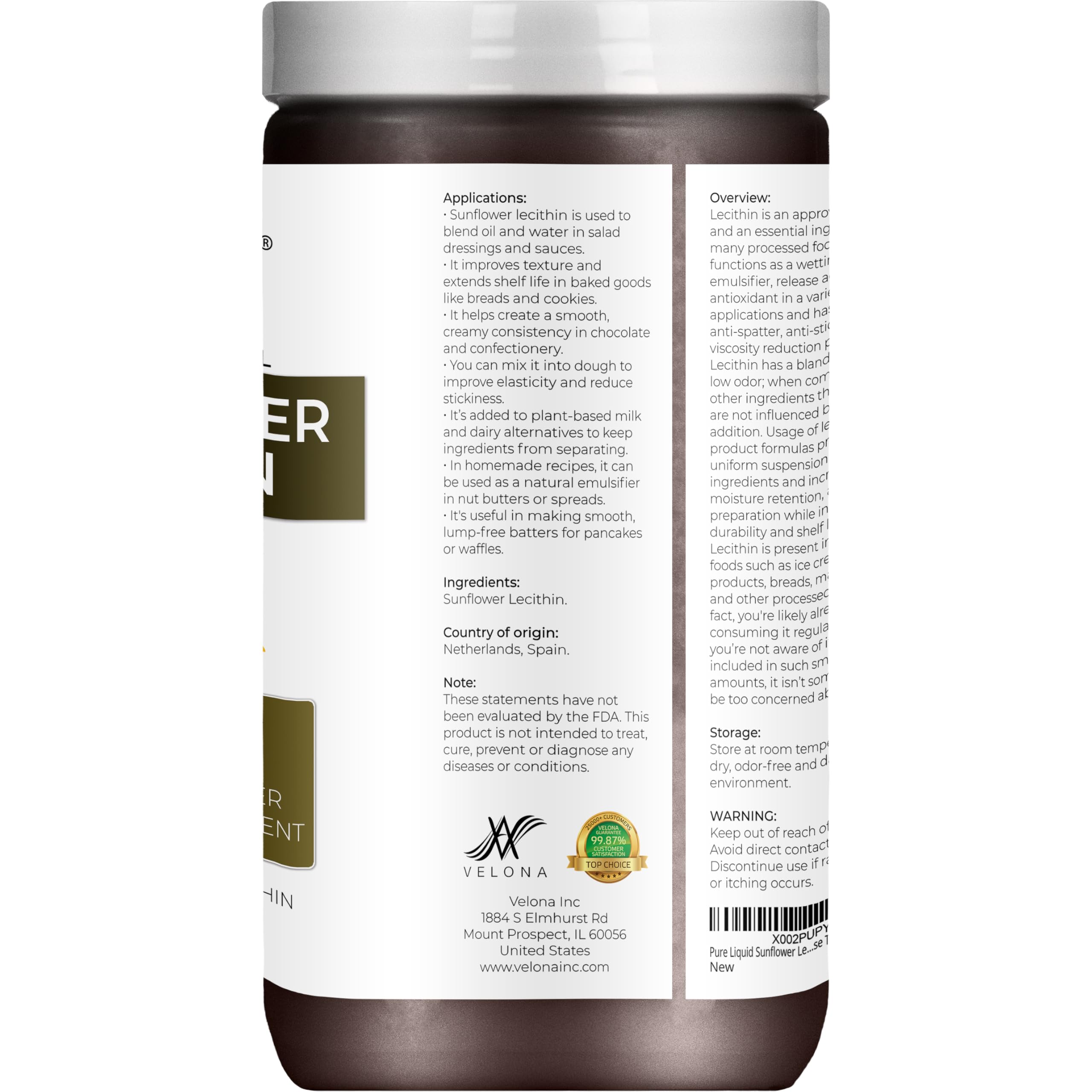Velona Lecithin for skin care provides hydration and a silky feel