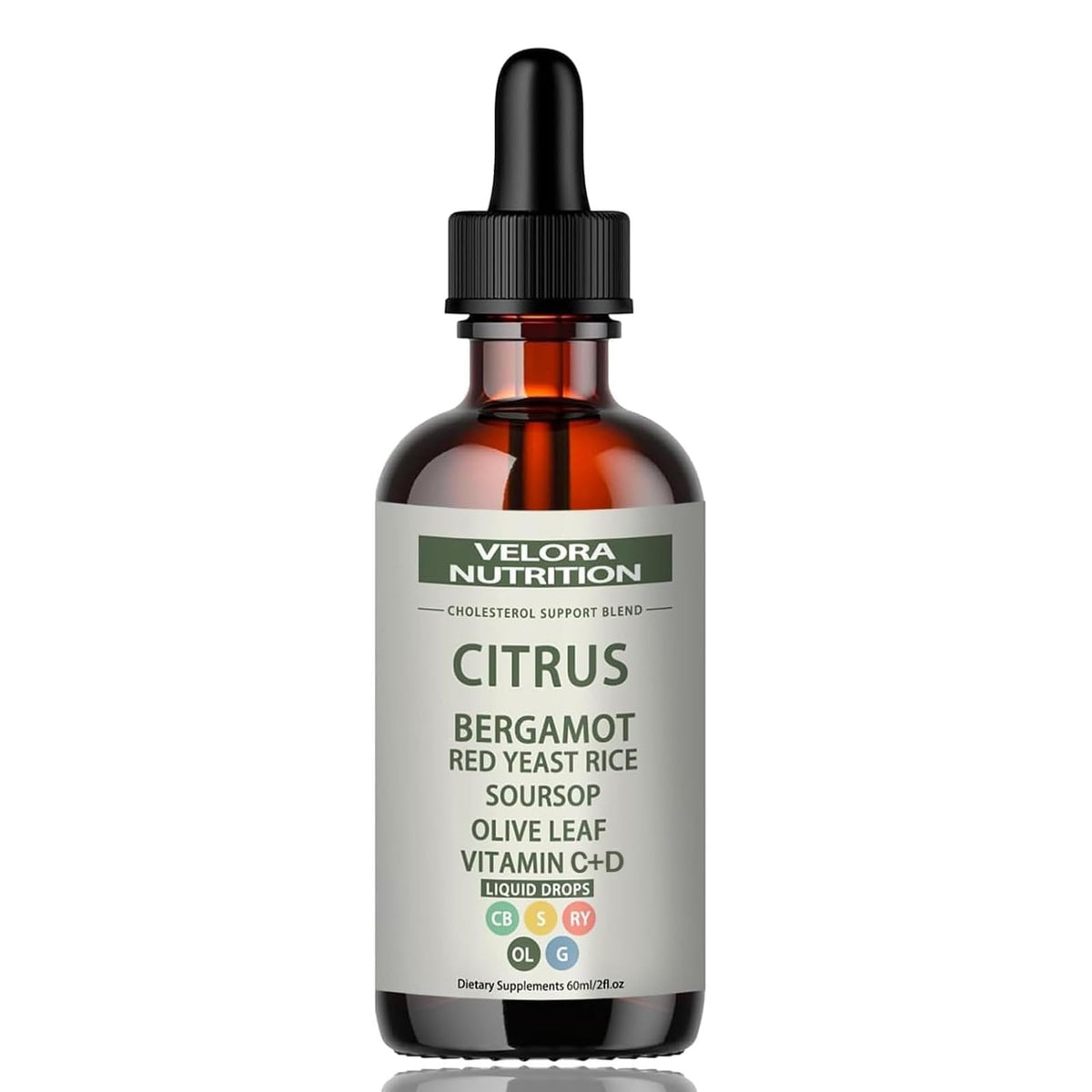 Velora Red Yeast Rice Drops citrus bottle offers convenient daily support for healthy cholesterol levels.