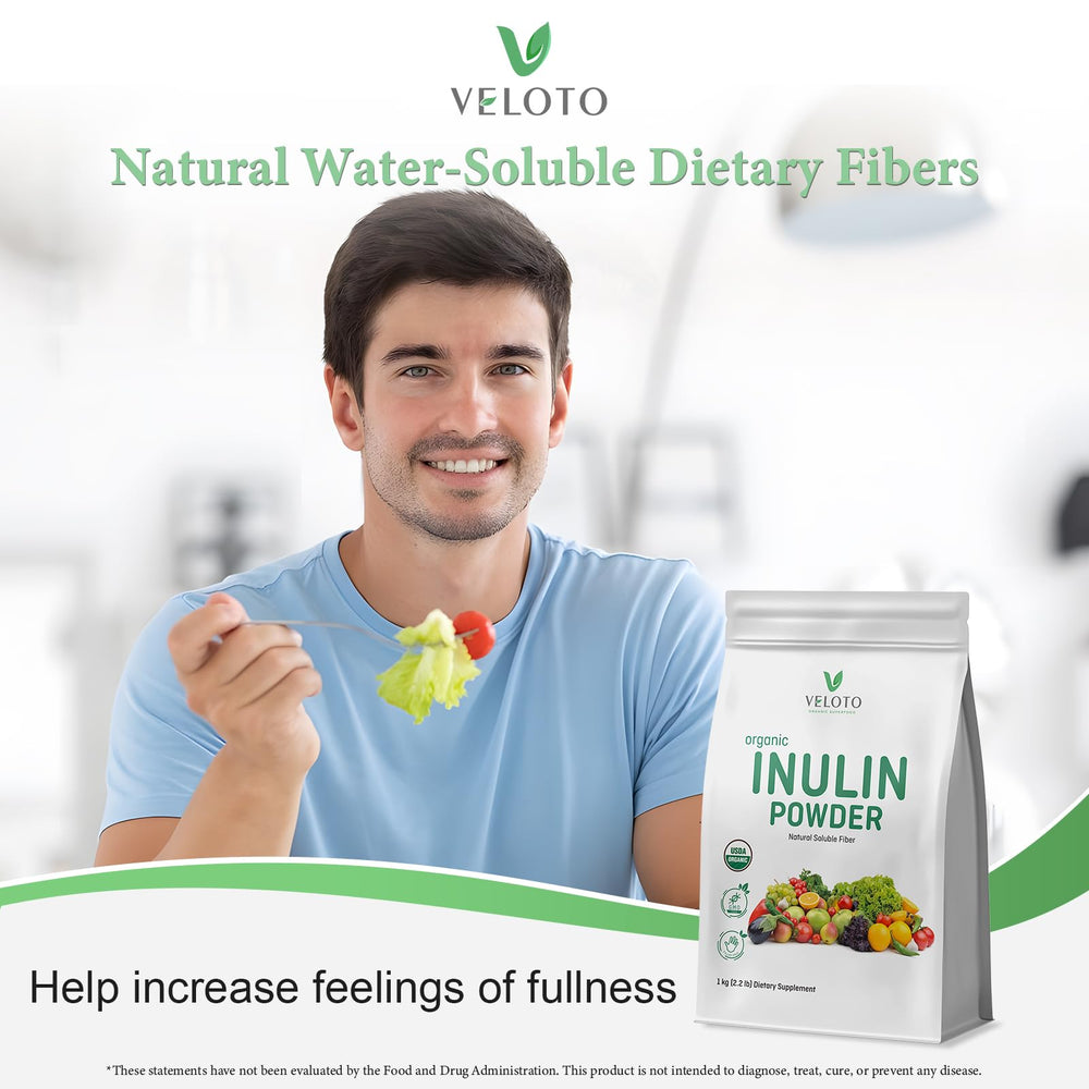 Close-up of VELOTO Inulin Powder showing fine texture for easy mixing.