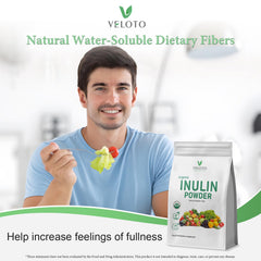 Close-up of VELOTO Inulin Powder showing fine texture for easy mixing.