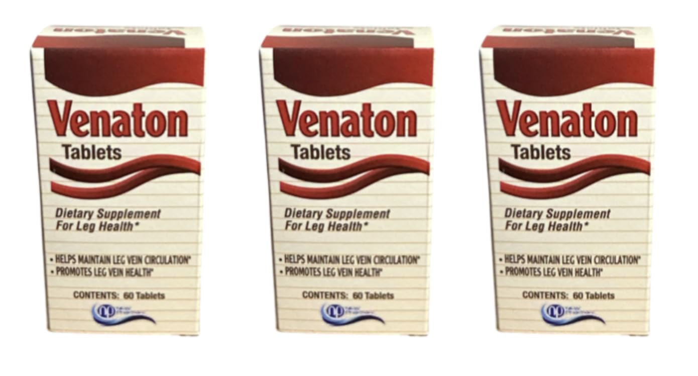 Venaton bottle label close-up highlighting leg health support.