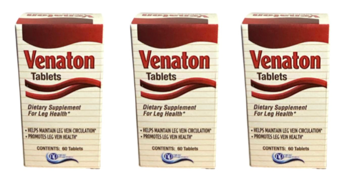 Venaton bottle label close-up highlighting leg health support.