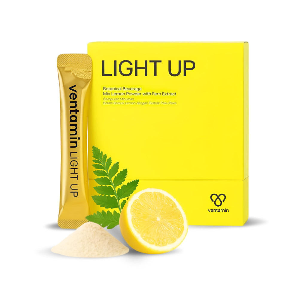 Ventamin Light Up packaging with sachets for daily antioxidant support.