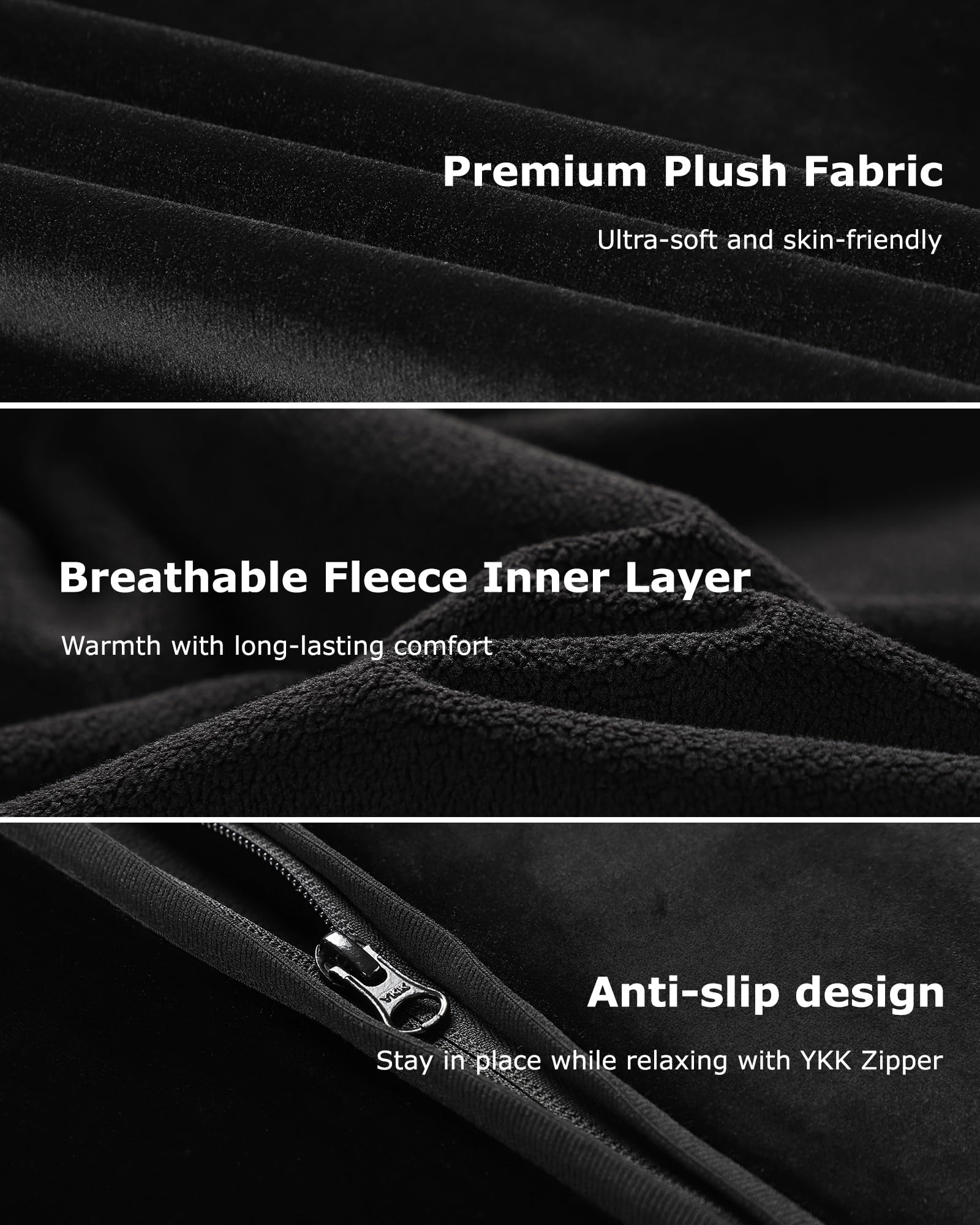 Venustas heated throw blanket featured front zipper design for secure, hands-free warmth.