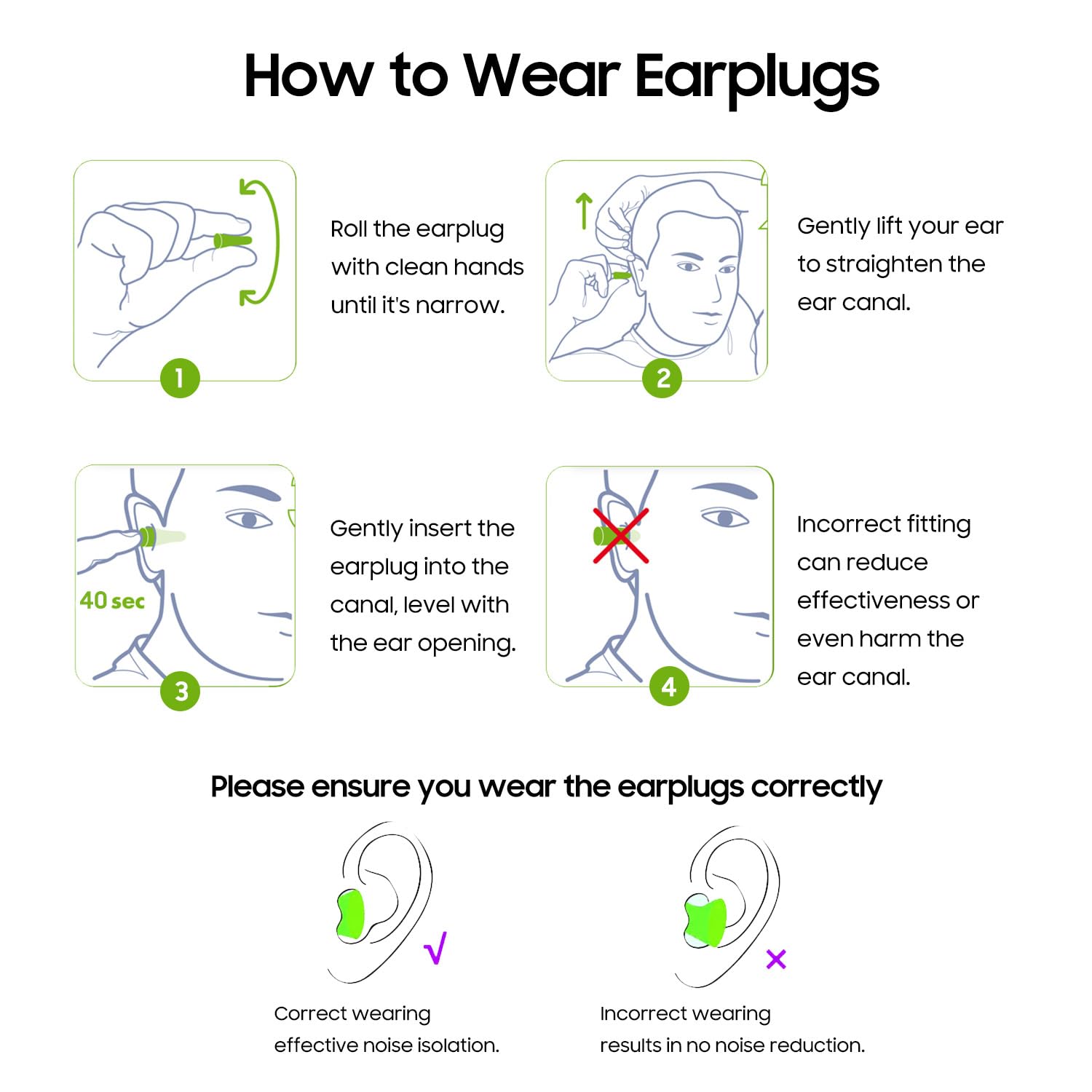 VeoryFly bright green safety ear plugs for visibility and proper use