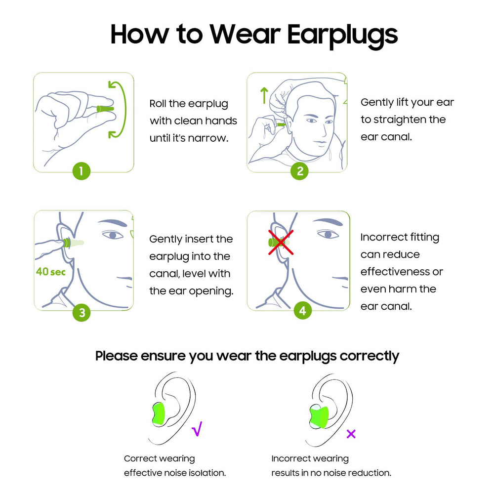 VeoryFly bright green safety ear plugs for visibility and proper use