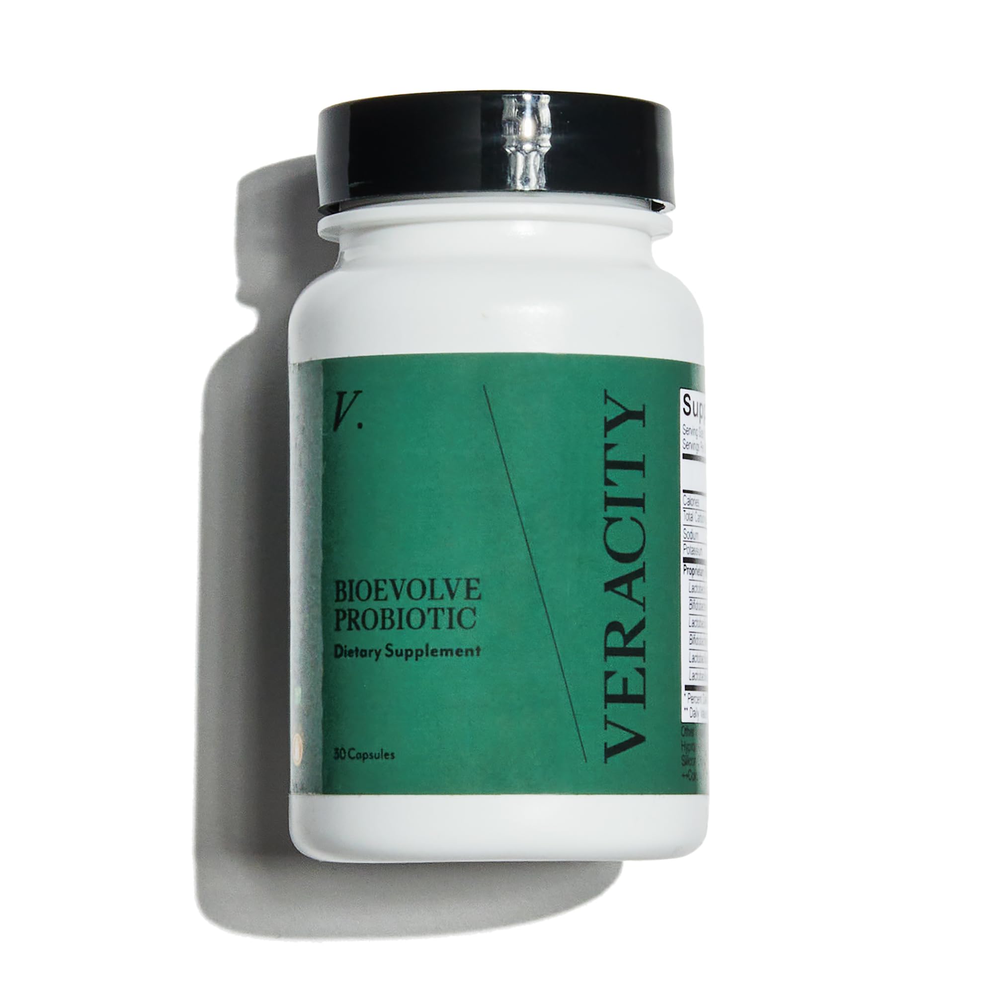 Veracity Metabolic Defense bottle with pour, ideal for daily probiotic use.