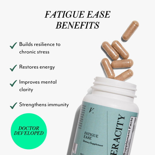 Veracity SelfCare Fatigue Ease capsules closeup emphasizing quality and form