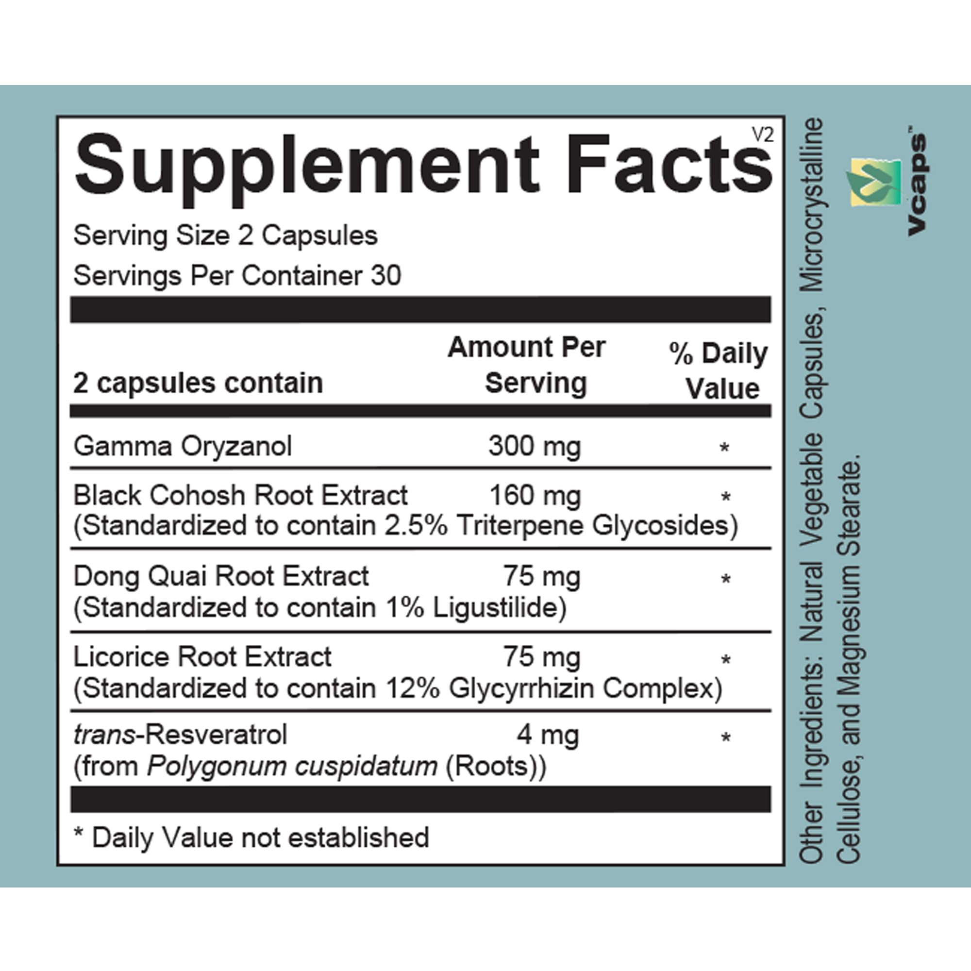Veracity Selfcare menopause support active ingredients, antioxidant botanicals for balance