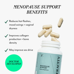 Veracity Selfcare menopause support bottle in hand, ready for daily routine