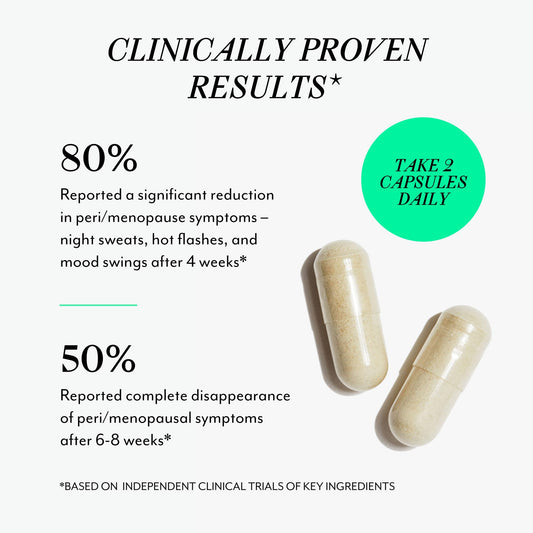 Veracity Selfcare menopause support capsules close-up, convenient daily use for symptom balance