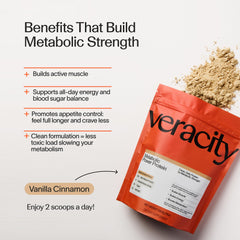 Veracity SelfCare organic pea protein powder showcases clean, dairy-free nutrition.