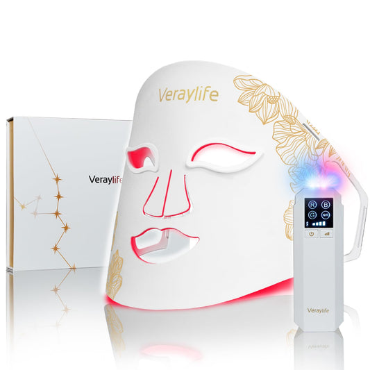 Veraylife red light mask close-up shows 432 LED beams for even facial light therapy