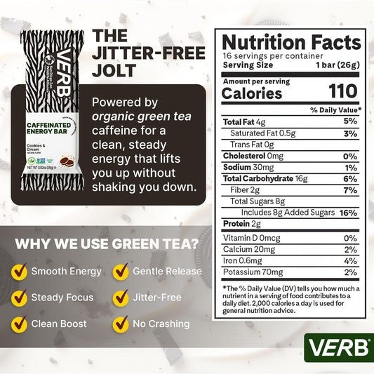 Closeup of Verb Cookies & Cream bar highlighting creamy texture and flavor