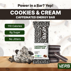 Hand holding a Verb Cookies & Cream bar for a quick energy boost