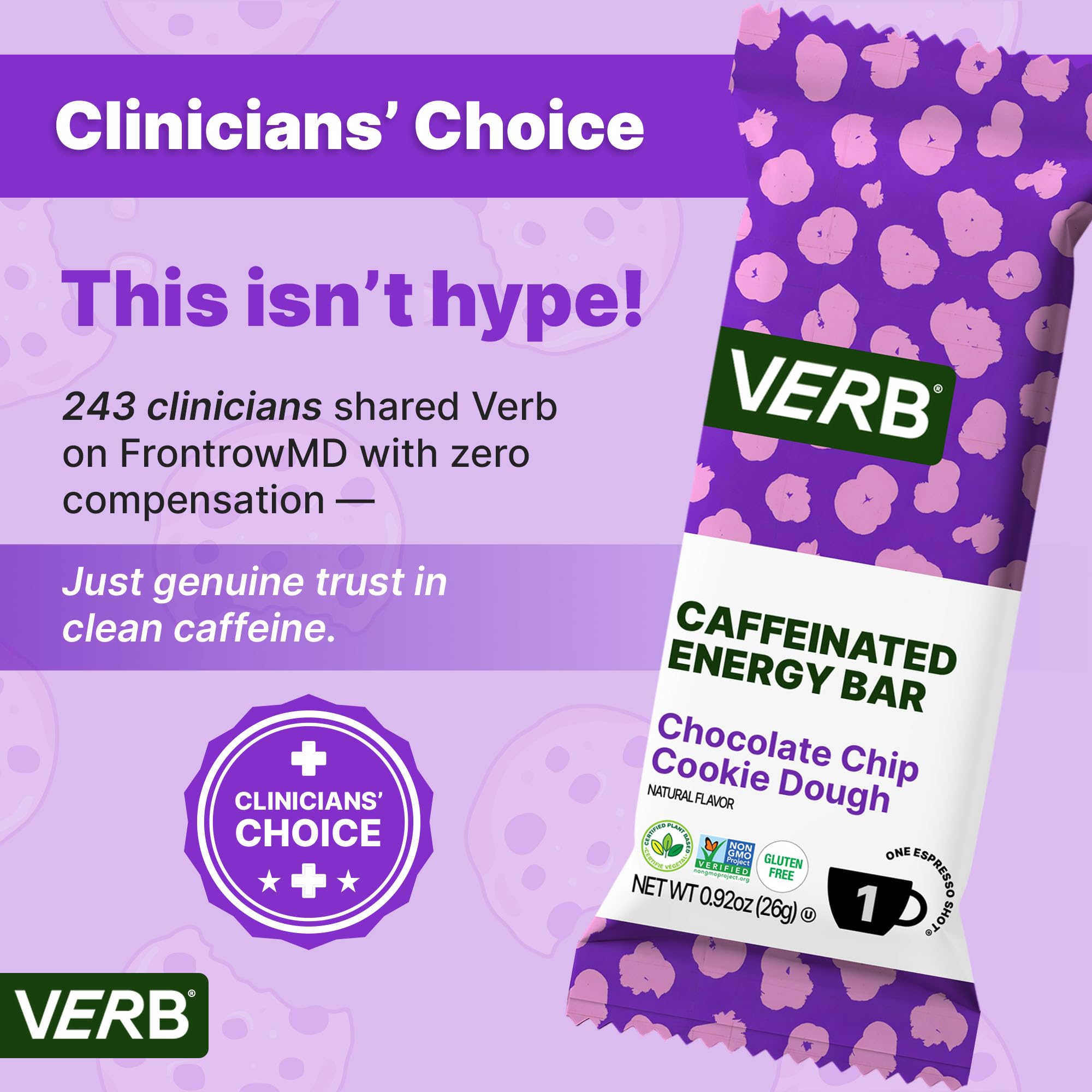 Verb Caffeinated Energy Bar green tea caffeine source image implies smooth focus