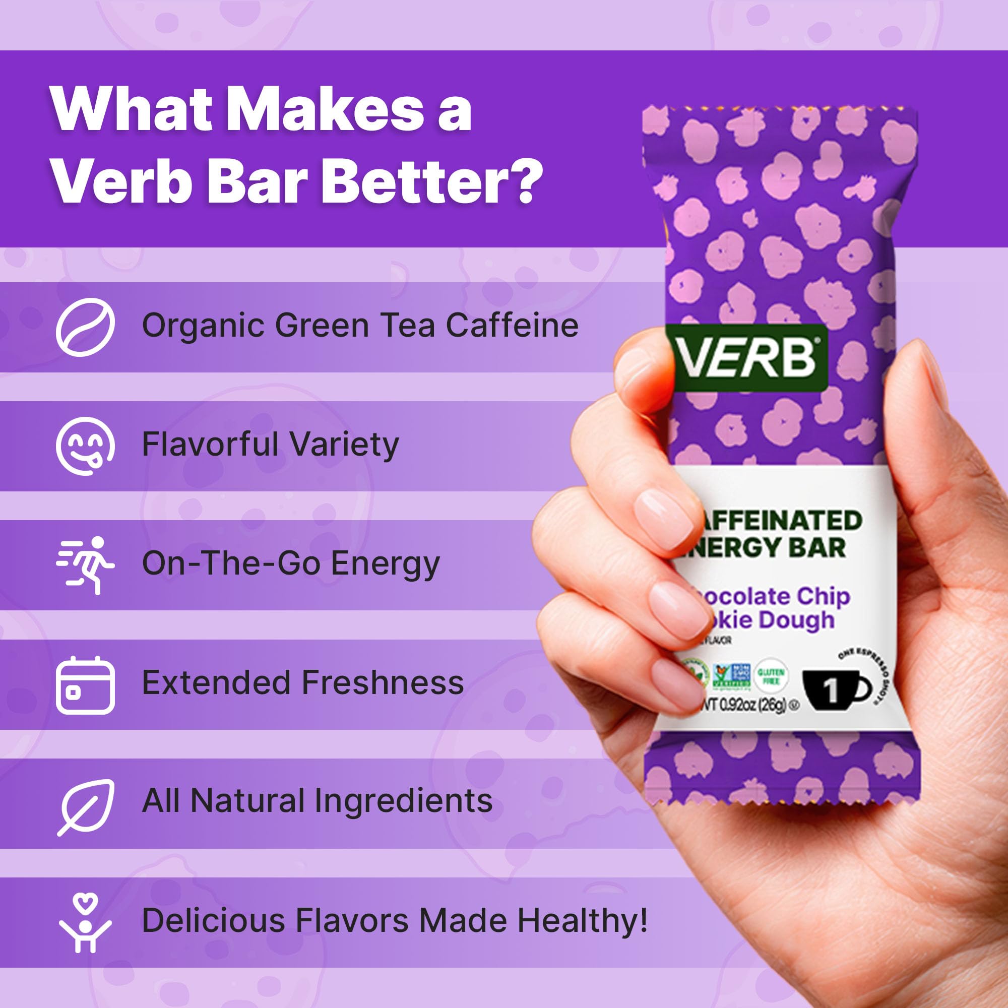 Verb Caffeinated Energy Bar gluten-free oats and almond butter highlight healthy snack option
