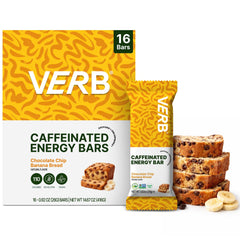 Verb Caffeinated Energy Bar Chocolate Chip Banana Bread bar on a desk for focused work