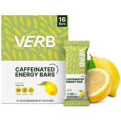 Verb Caffeinated Lemon Energy Bar pack-16 front view for on-the-go energy boost.