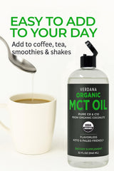 Verdana MCT Oil added to coffee creates a smooth, neutral texture