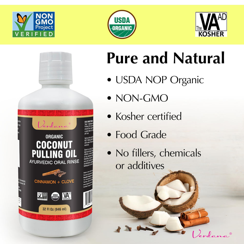 Label shows USDA Organic coconut oil blend and cinnamon clove aroma