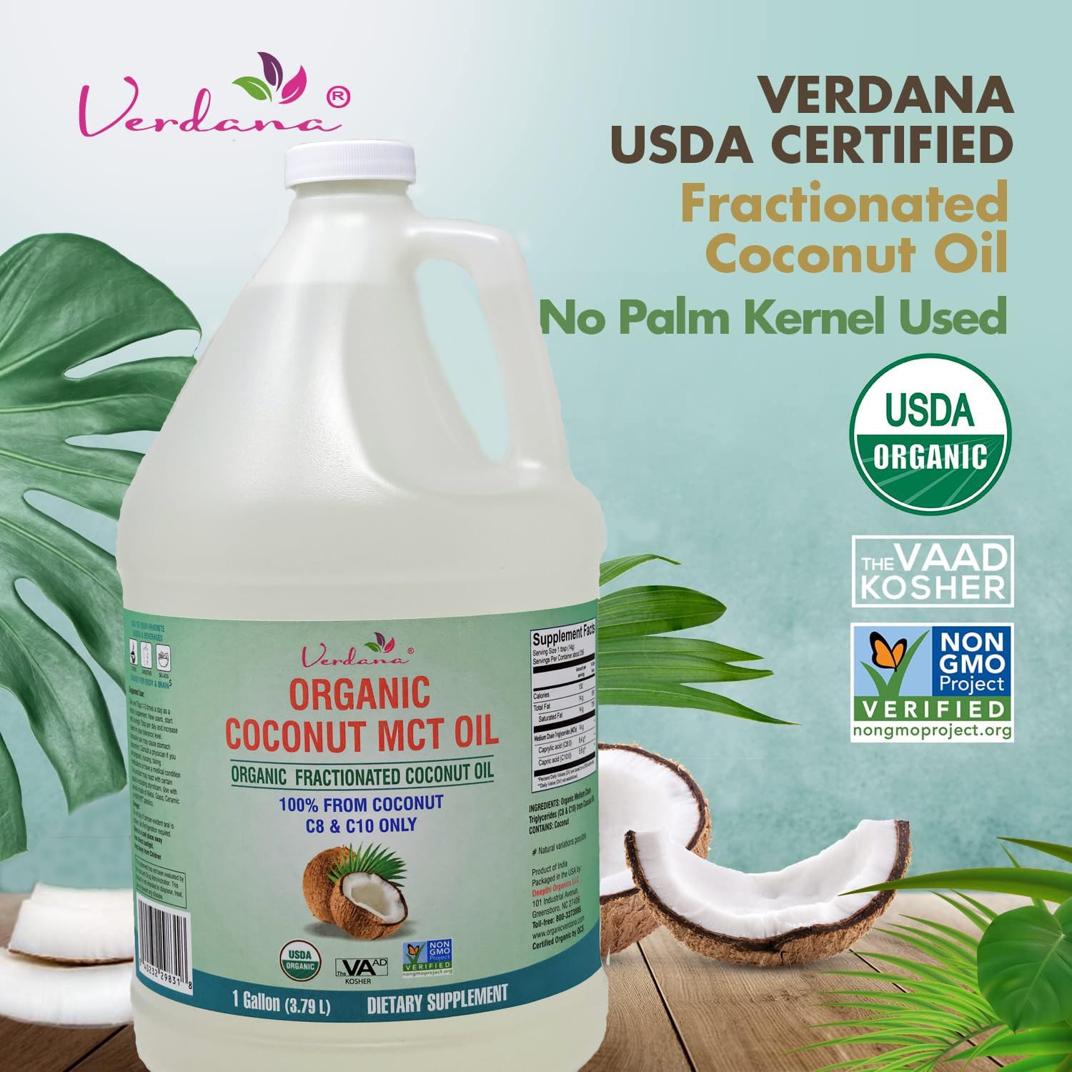 Verdana organic coconut MCT oil label highlighting organic sourcing