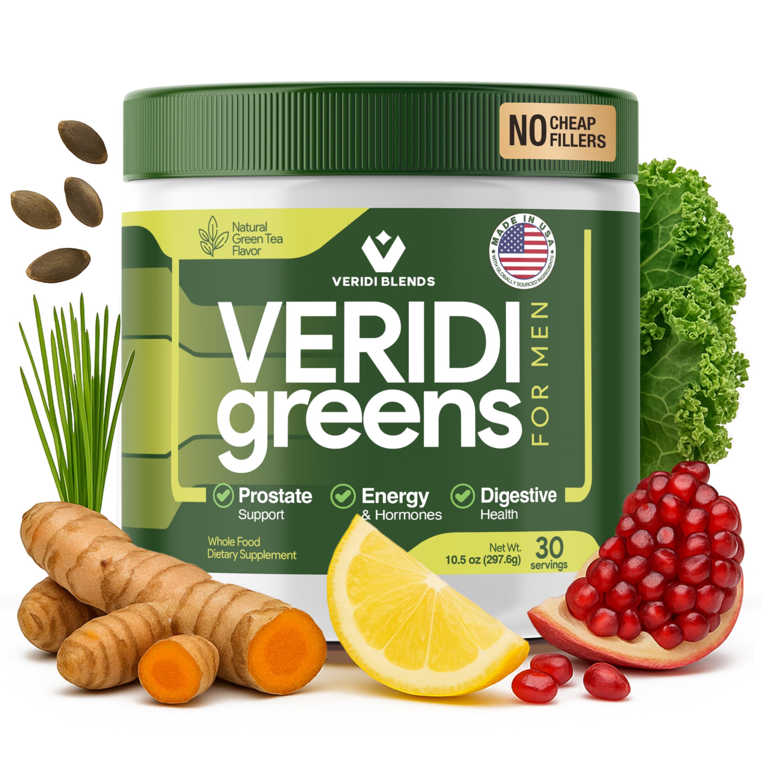 Scoop and glass of Veridi Greens ready for mixing in the morning ritual.