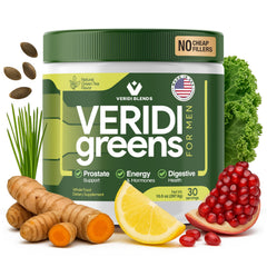 Scoop and glass of Veridi Greens ready for mixing in the morning ritual.