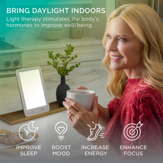 Adjustable brightness levels on the Lumi Plus for personalized light sessions