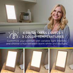 Verilux HappyLight Luxe detachable stand demonstrates versatile setup for home or office light therapy.