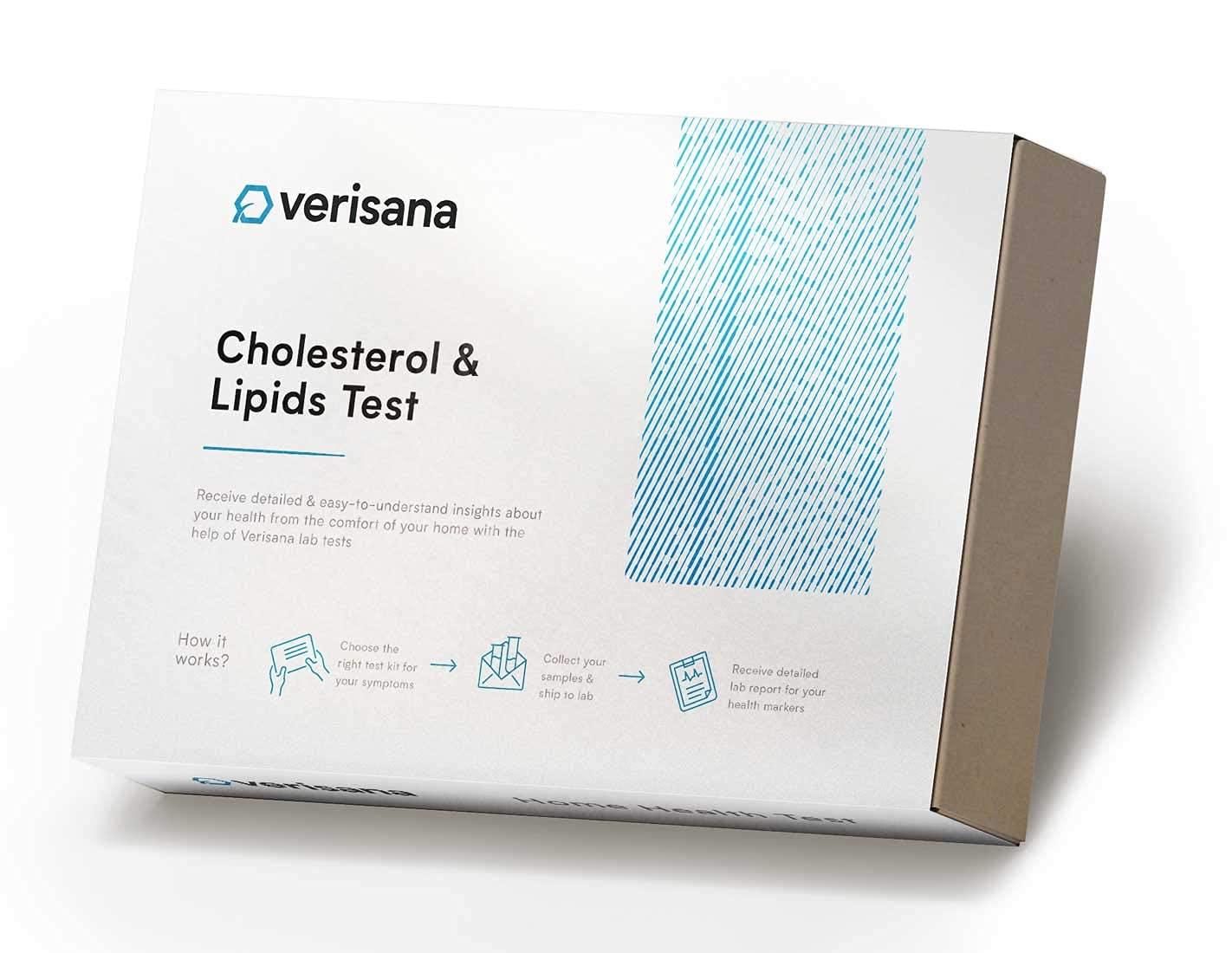 Verisana cholesterol test kit packaging for at-home sampling and easy screening