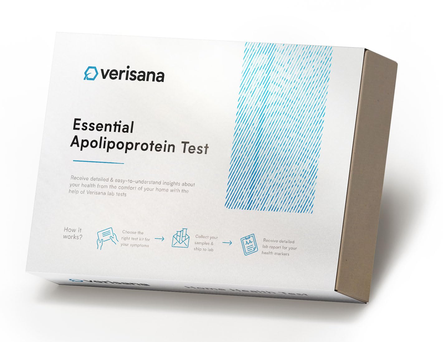 Verisana Essential Apolipoprotein Test kit box front view for at-home health insights.
