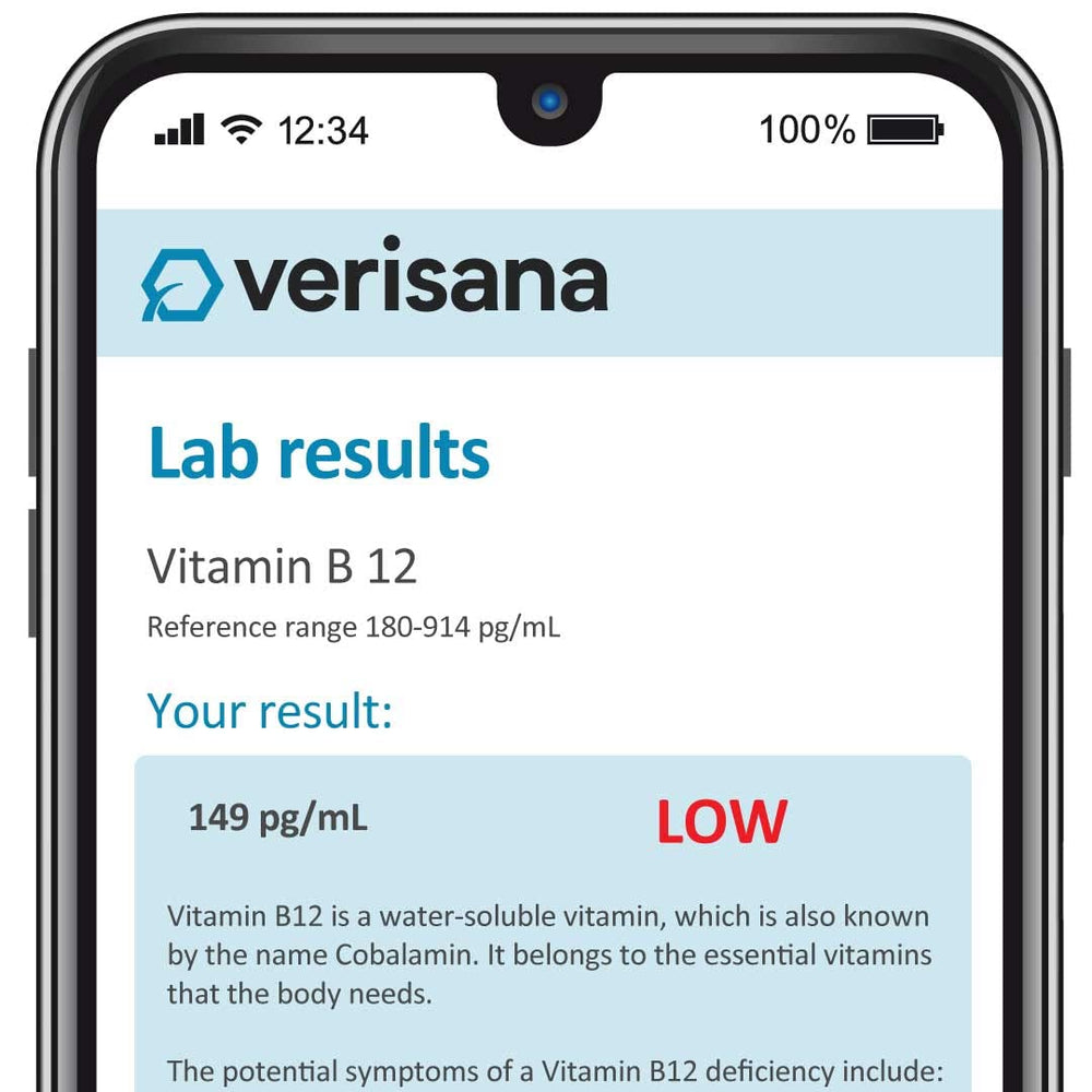 Verisana at-home fingertip sample collection for B9 and B12 status.