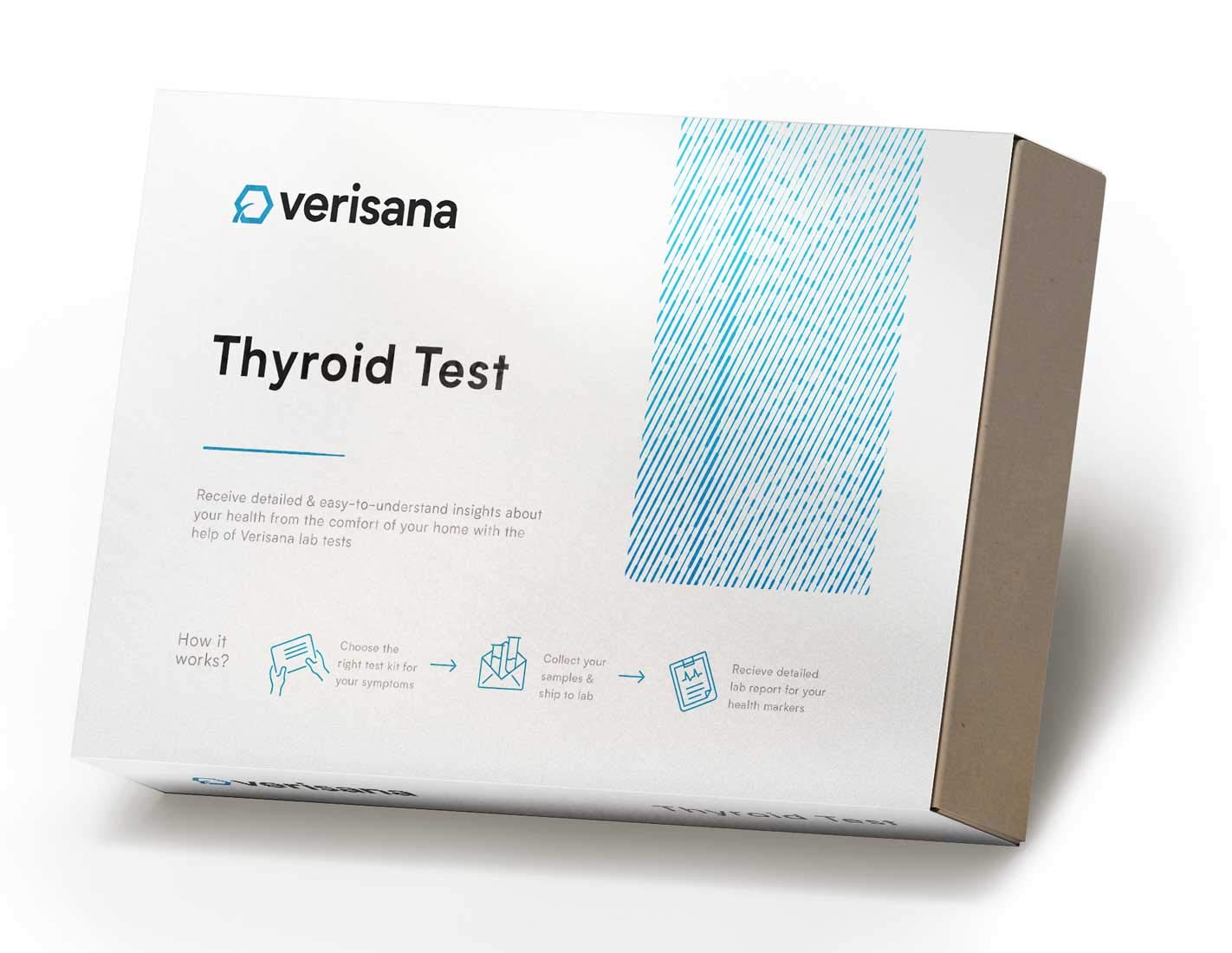 Verisana thyroid test kit packaging for discreet home testing convenience.