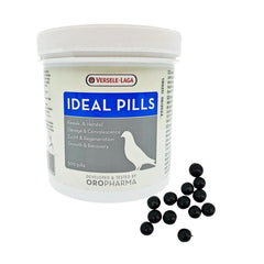 Versele-Laga Ideal Pills bottle label shows plant-based blend