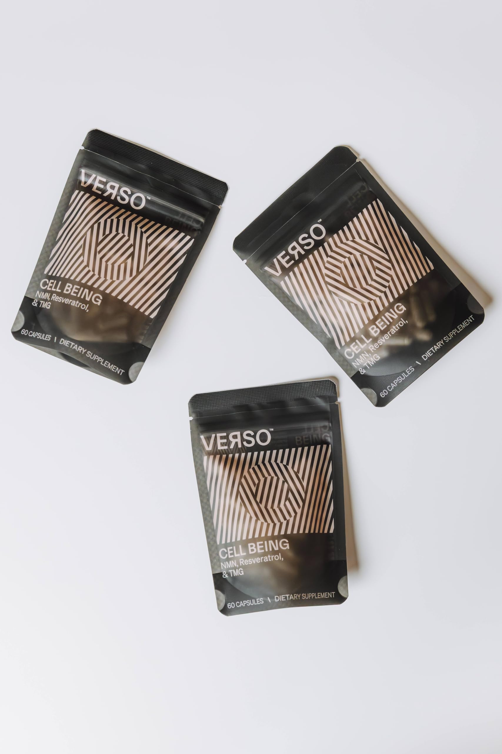 Verso Cell Being capsules on white background ready for daily use.