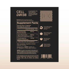 Verso Cell Being packaging front showing 60 capsules per pack and clean ingredients.