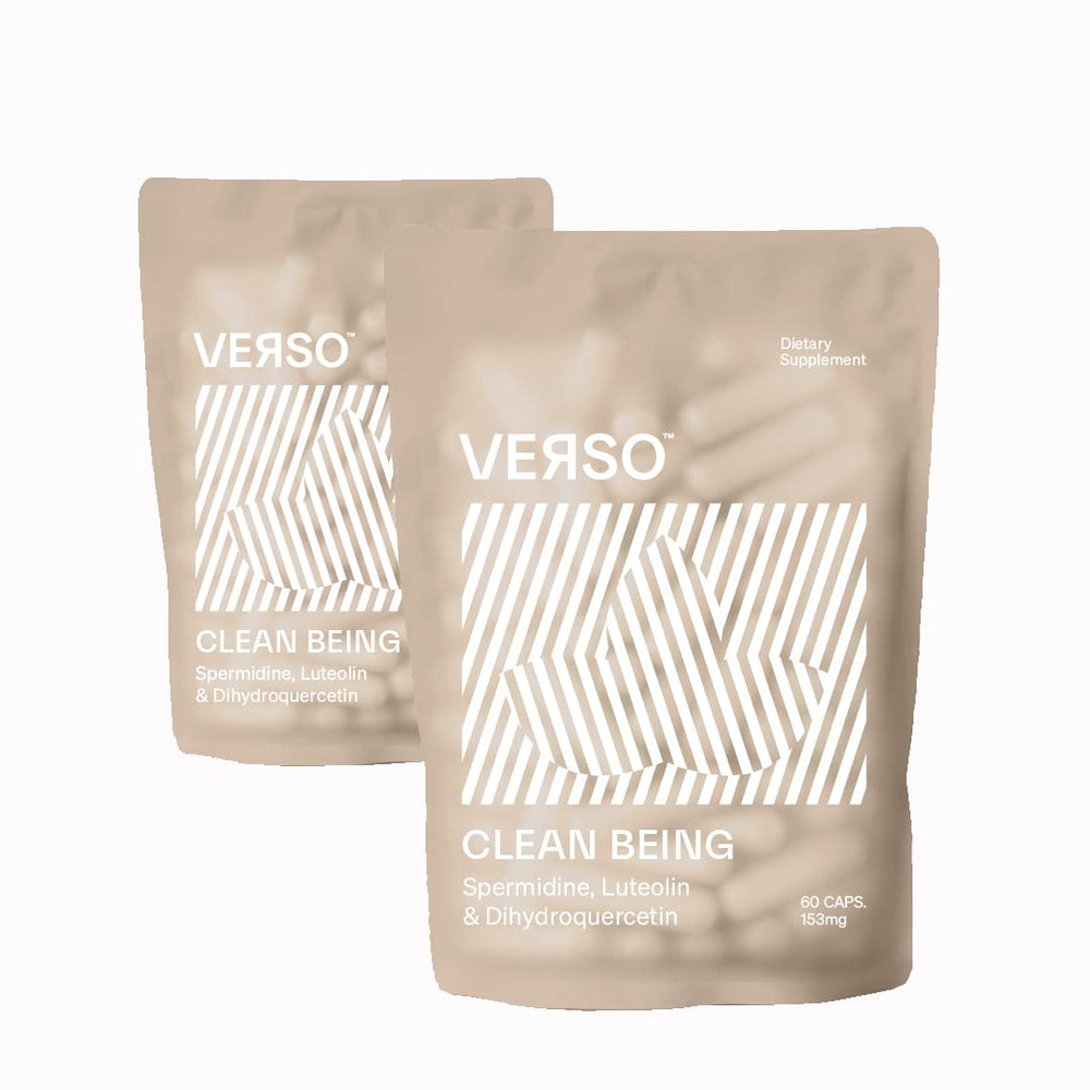 Verso Clean Being Spermidine capsules bottle with vegan formula for healthy aging support.