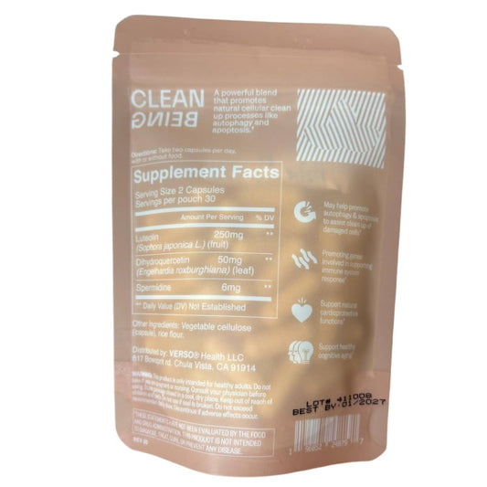 Verso Clean Being Spermidine capsules pack shot highlighting value and easy daily use.
