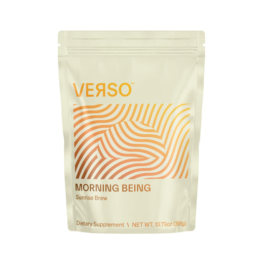 Verso Morning Being jar shows powder texture for smooth, steady energy.