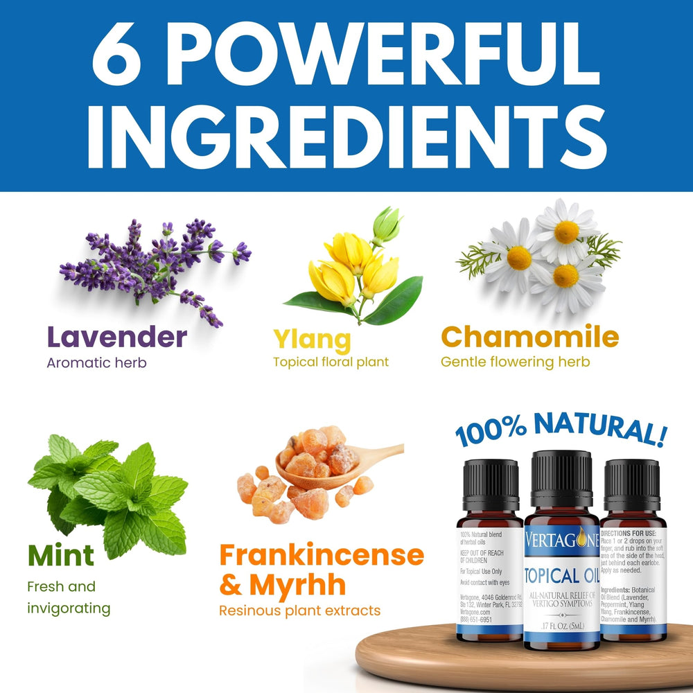 Vertagone Topical Oil features a pure essential oil blend for dizziness-friendly use.