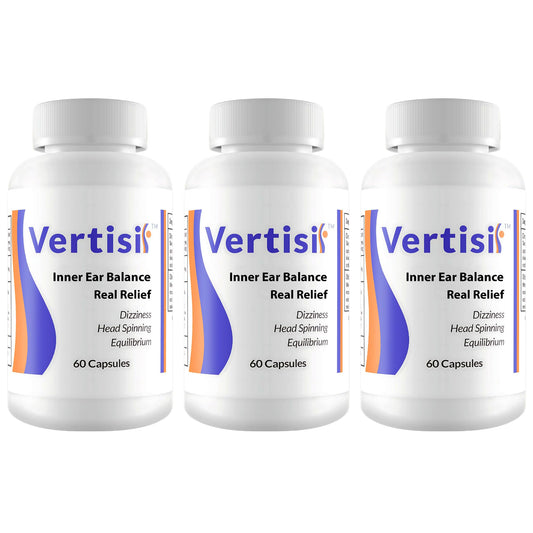 Vertisil bottle on a clean surface showing natural vertigo support.