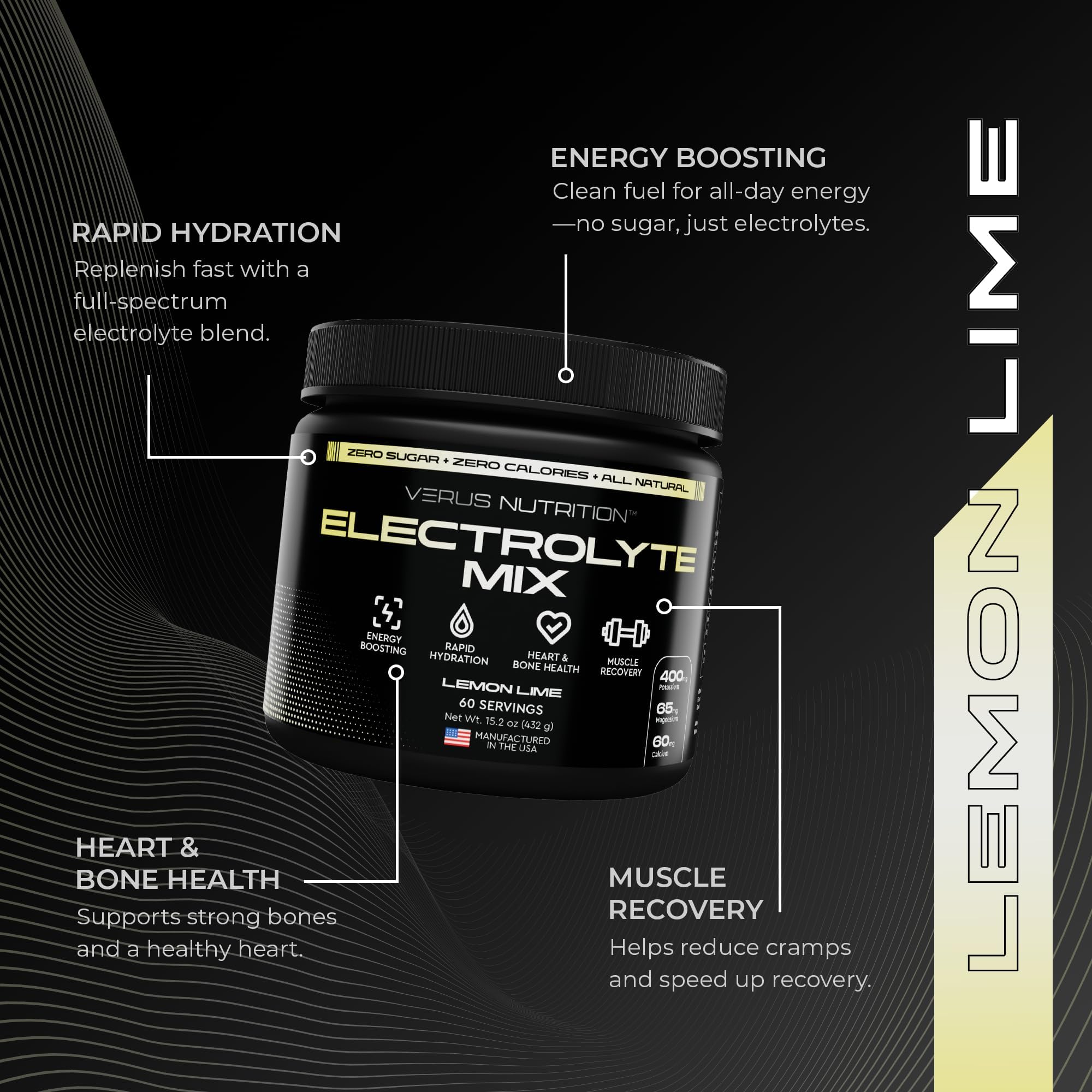 VERUS NUTRITION electrolytes flavor strawberry lemonade delivers vibrant taste without sugar.
