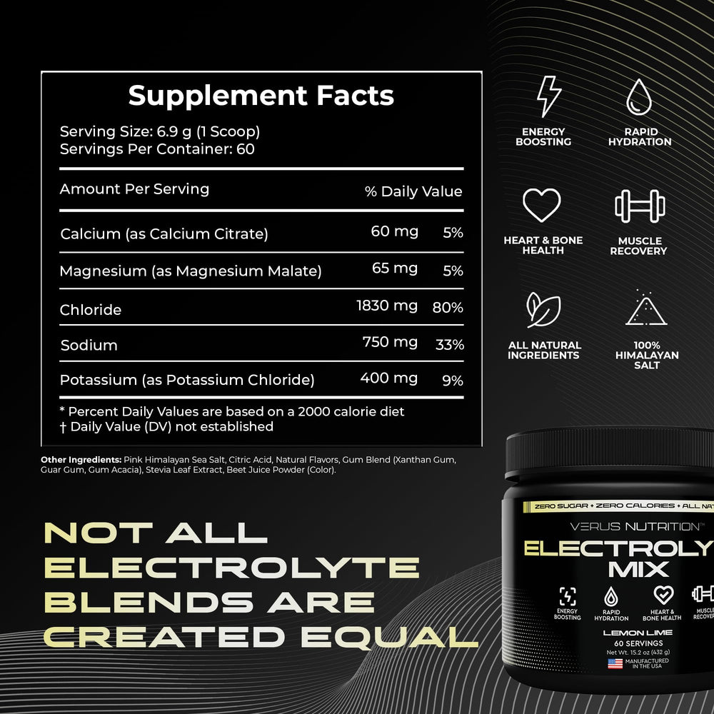 VERUS NUTRITION electrolytes glass mixed drink highlights a refreshing hydration option.
