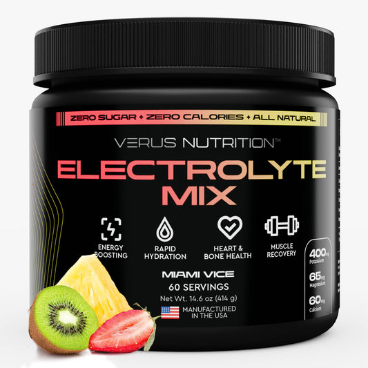 VERUS NUTRITION electrolytes Miami Vice strawberry daiquiri in a glass for refreshing hydration