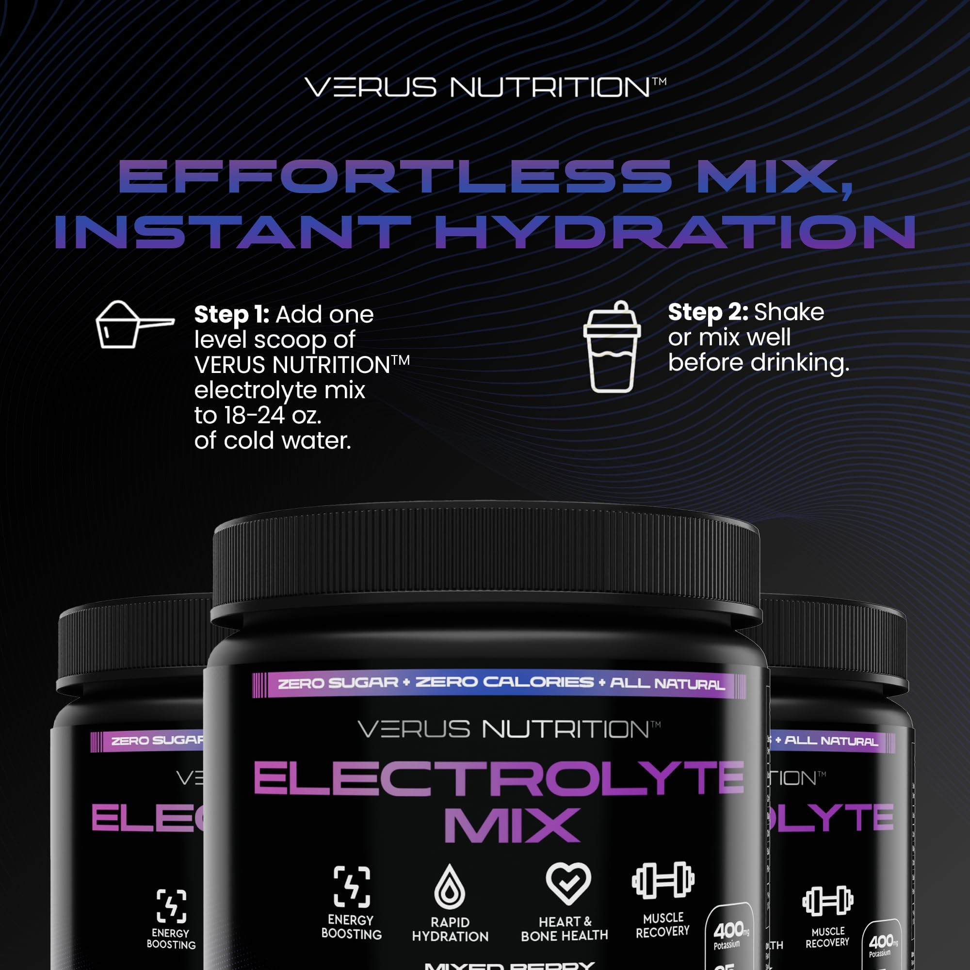 VERUS Nutrition electrolytes powder before-workout mix supports consistent hydration