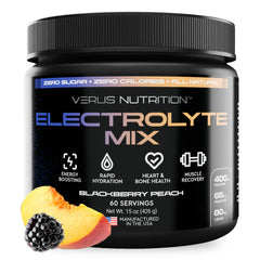 VERUS NUTRITION Electrolytes Powder blackberry peach bottle for refreshing hydration during workouts